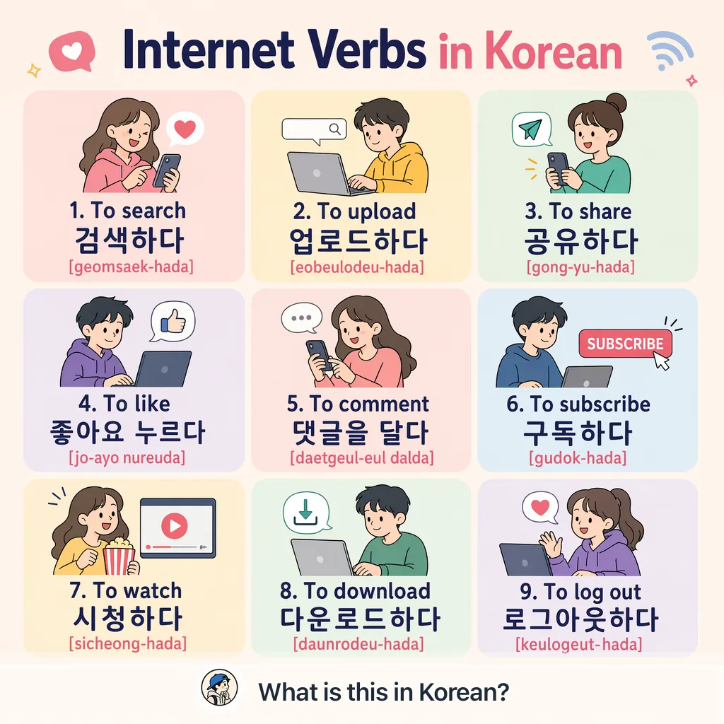 Internet Verbs in Korean — Korean vocab chart