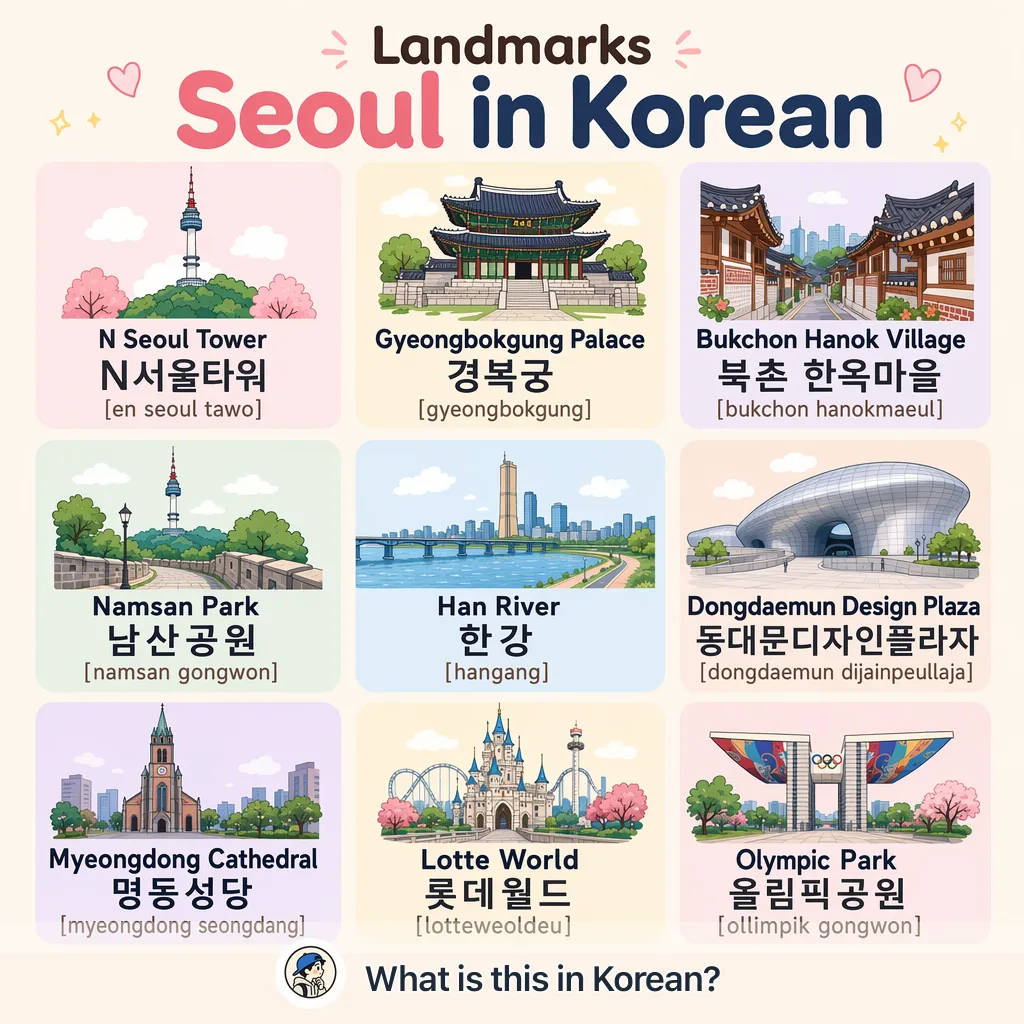 Landmarks Seoul in Korean — Korean vocab chart