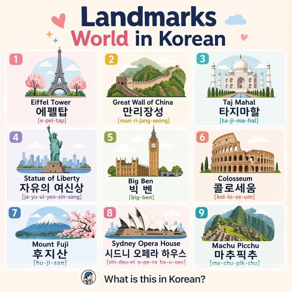 Landmarks World in Korean — Korean vocab chart