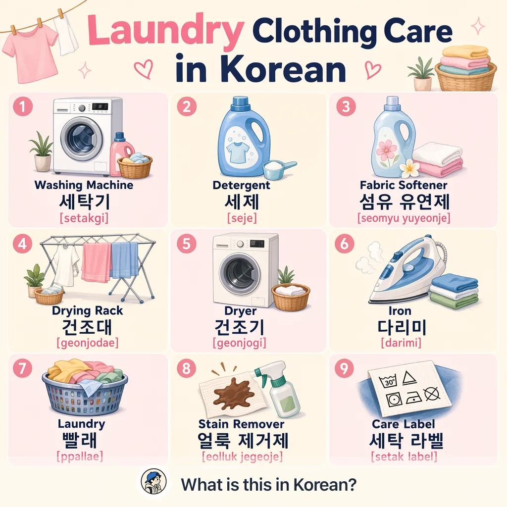 Laundry Clothing Care in Korean — Korean vocab chart