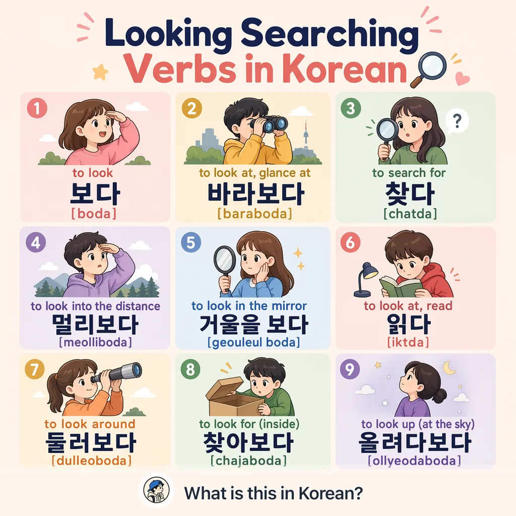 Looking Searching Verbs in Korean — Korean vocab chart
