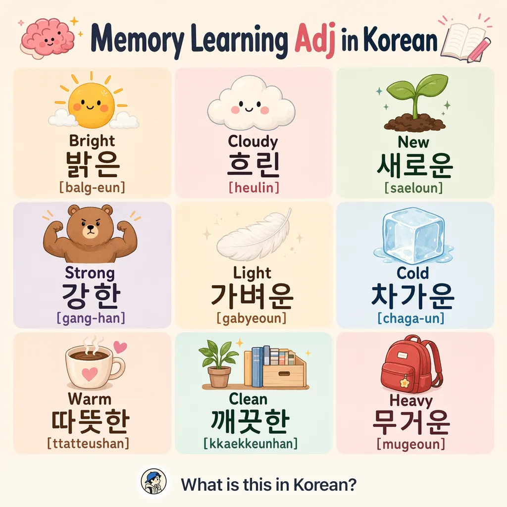 Memory Learning Adj in Korean — Korean vocab chart