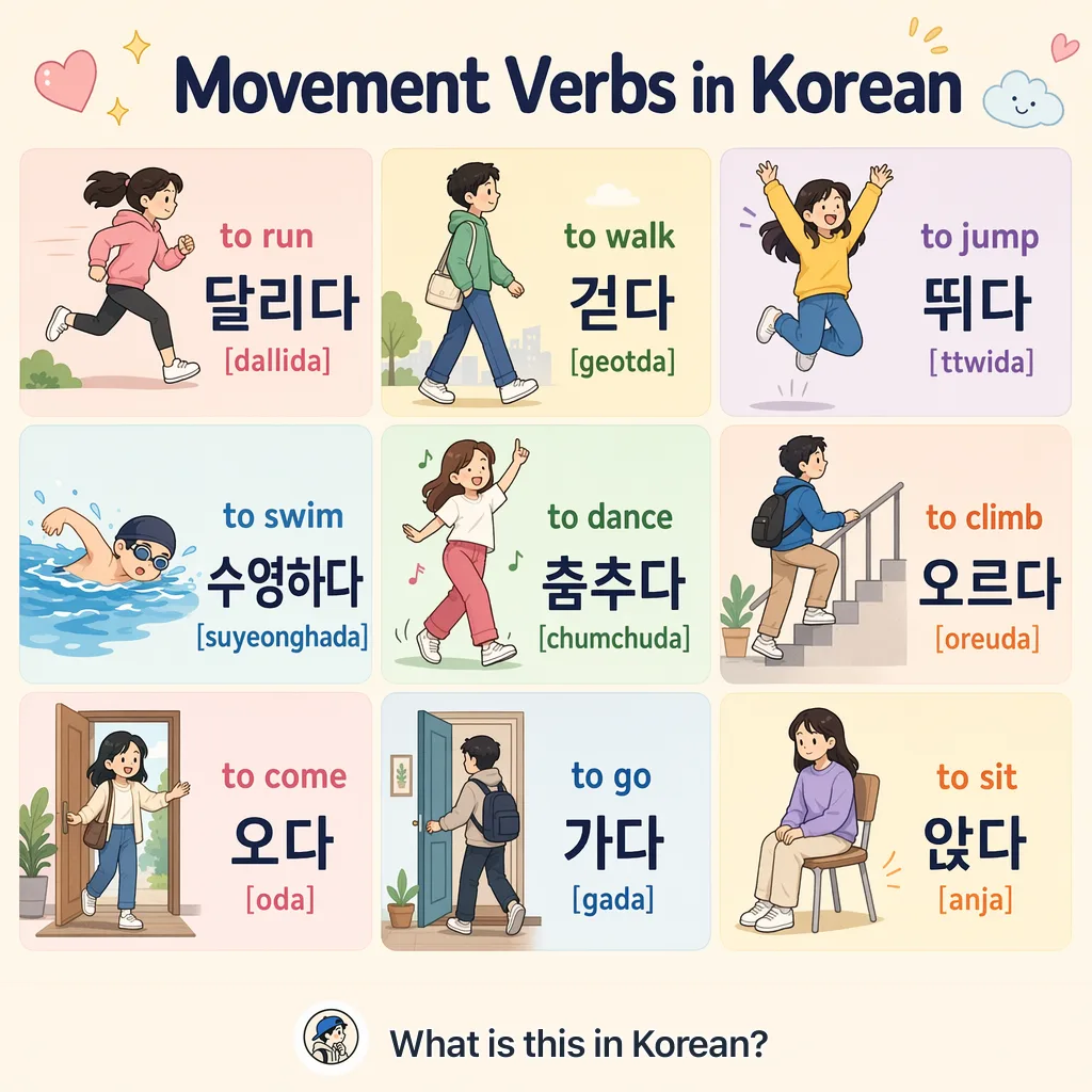 Movement Verbs in Korean — Korean vocab chart