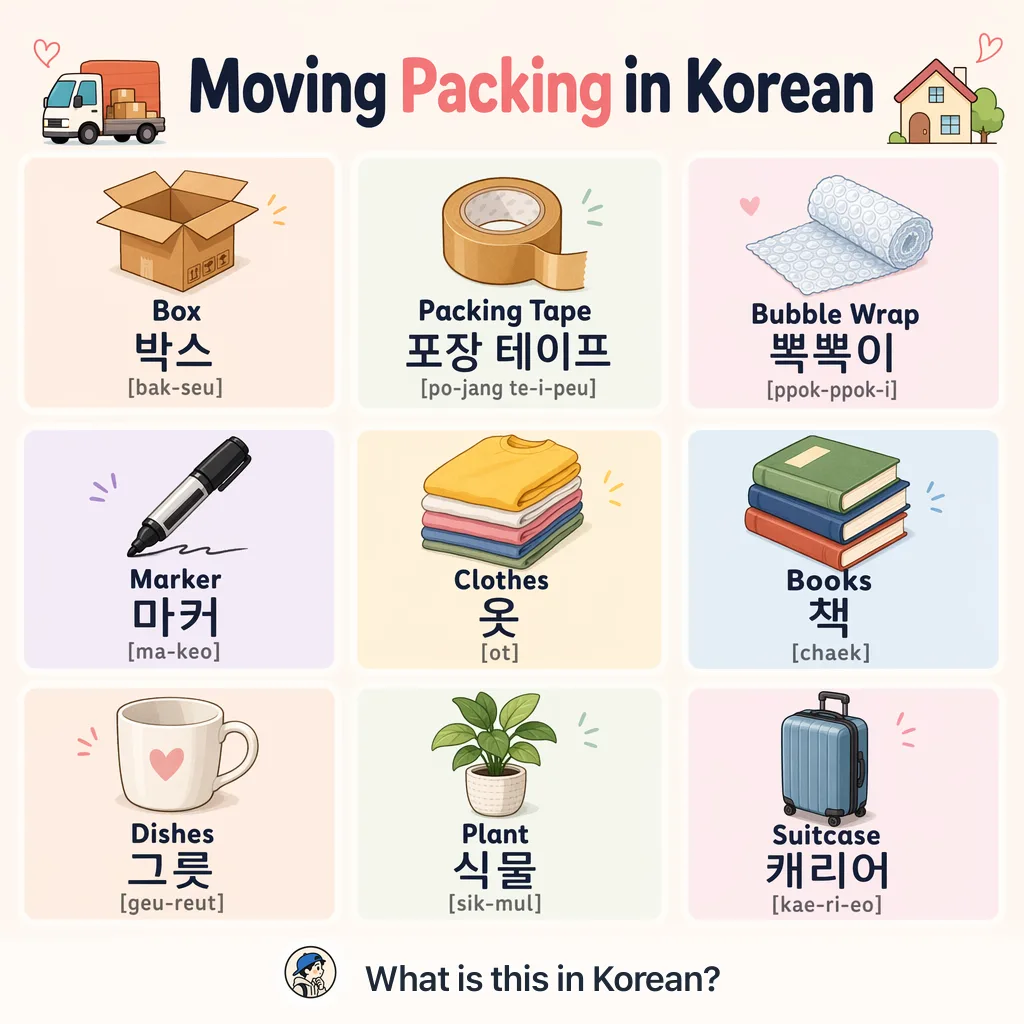Moving Packing in Korean — Korean vocab chart