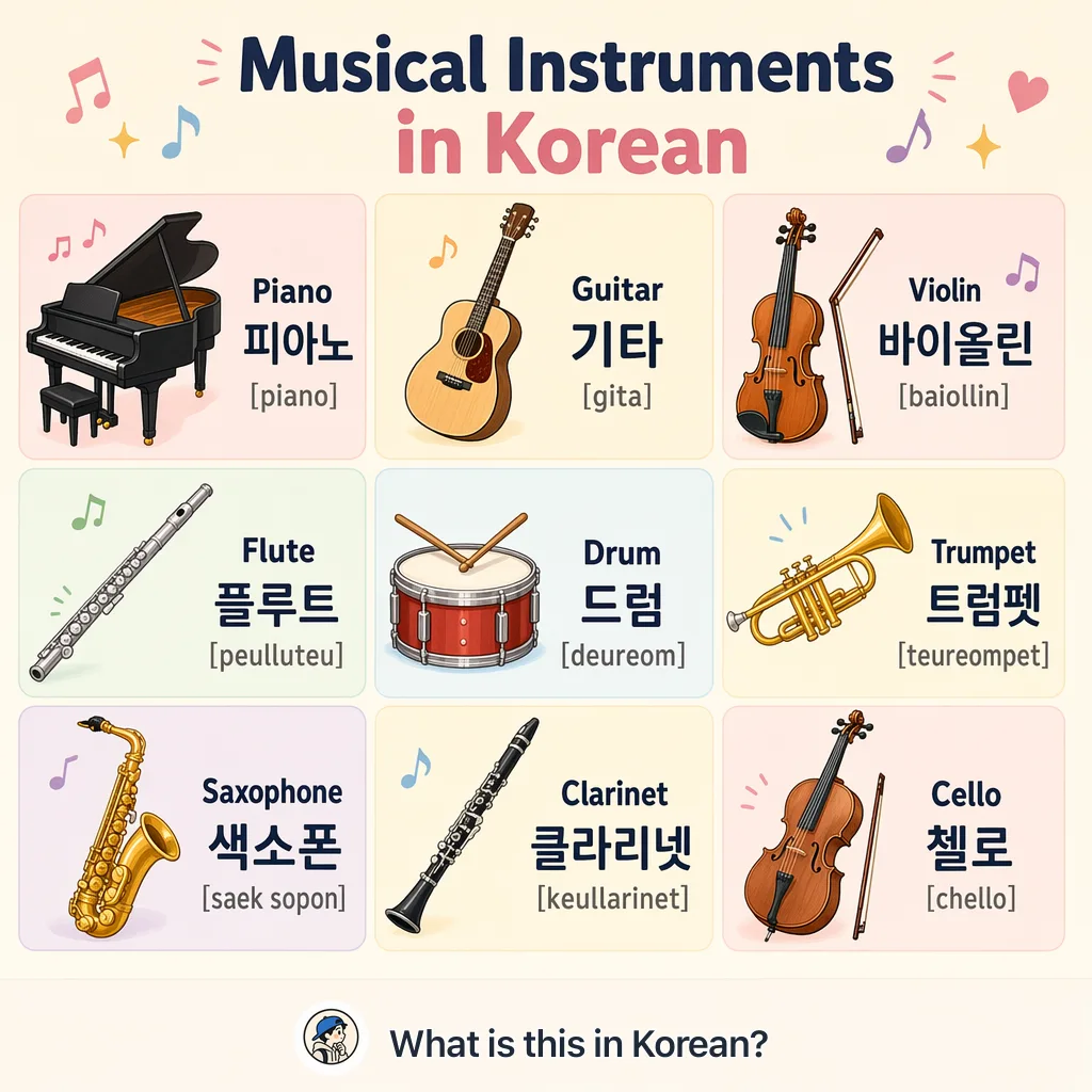Musical Instruments in Korean — Korean vocab chart
