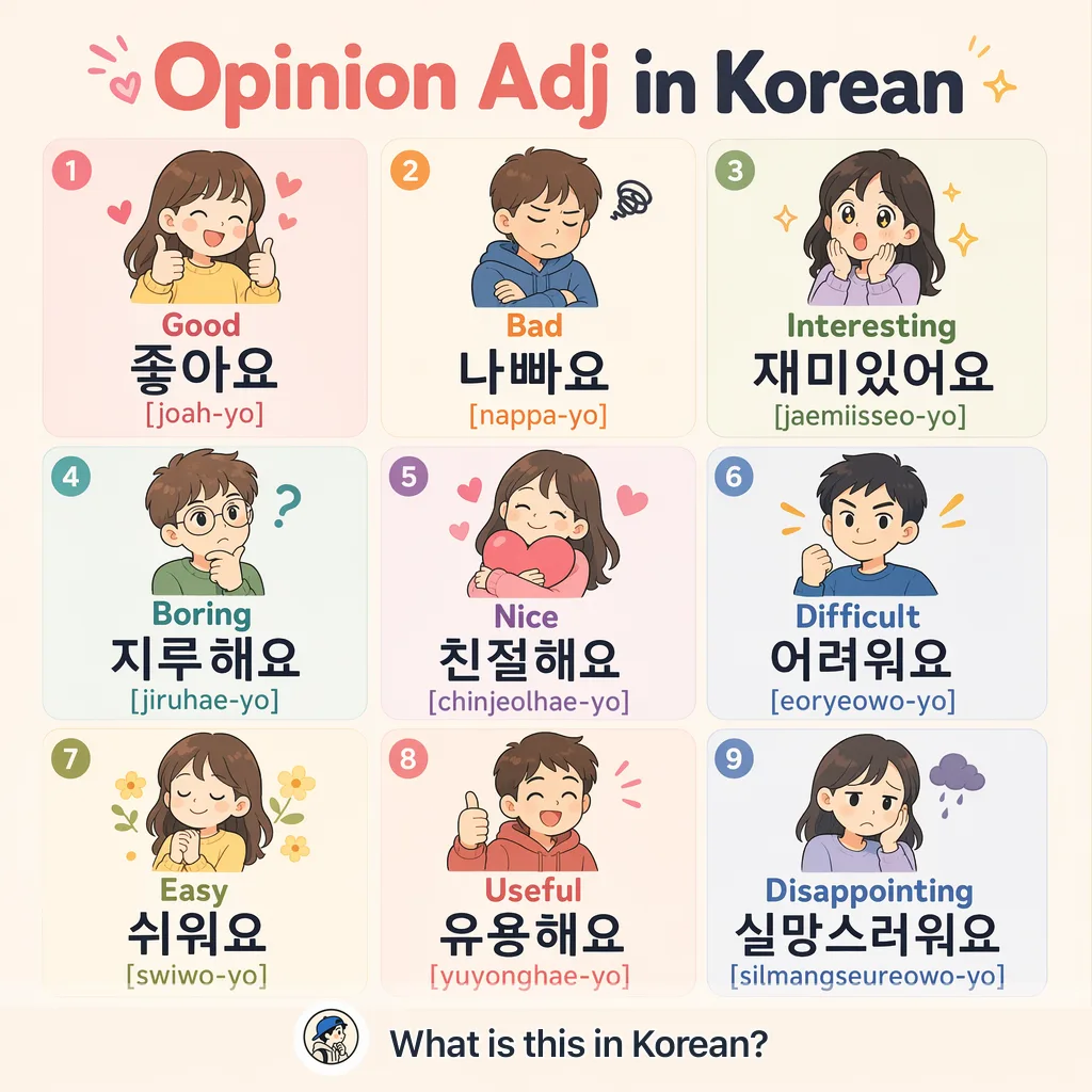 Opinion Adj in Korean — Korean vocab chart