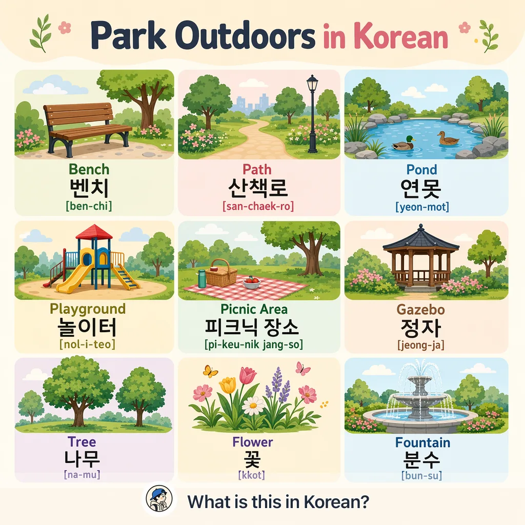 Park Outdoors in Korean — Korean vocab chart