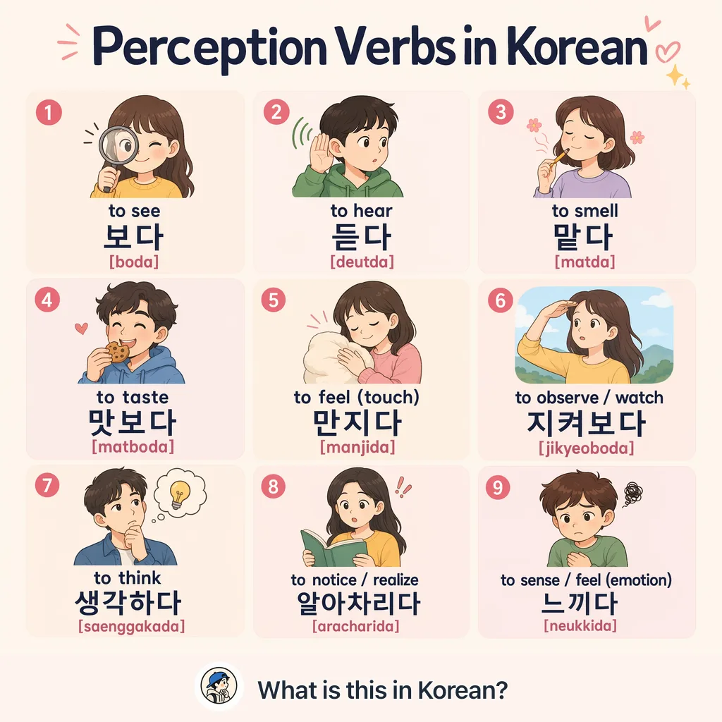 Perception Verbs in Korean — Korean vocab chart