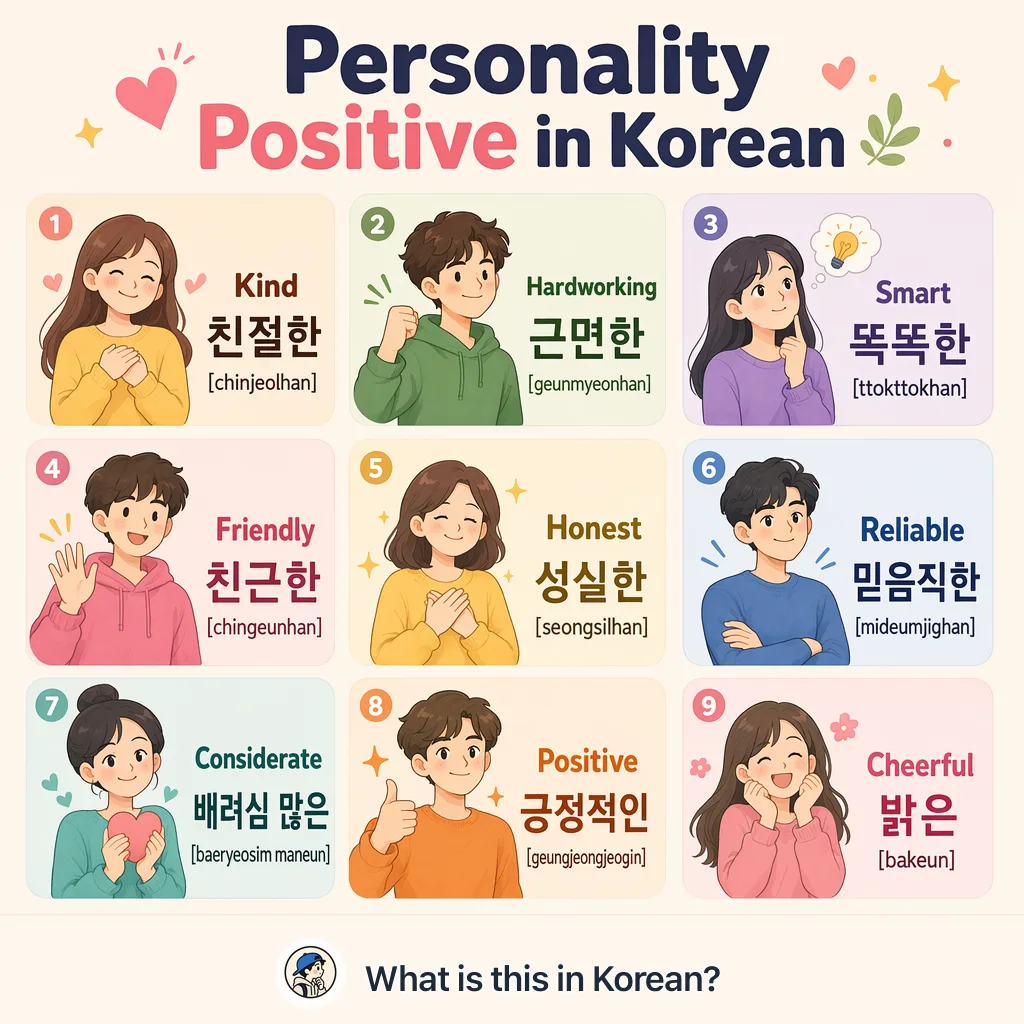 Personality Positive in Korean — Korean vocab chart
