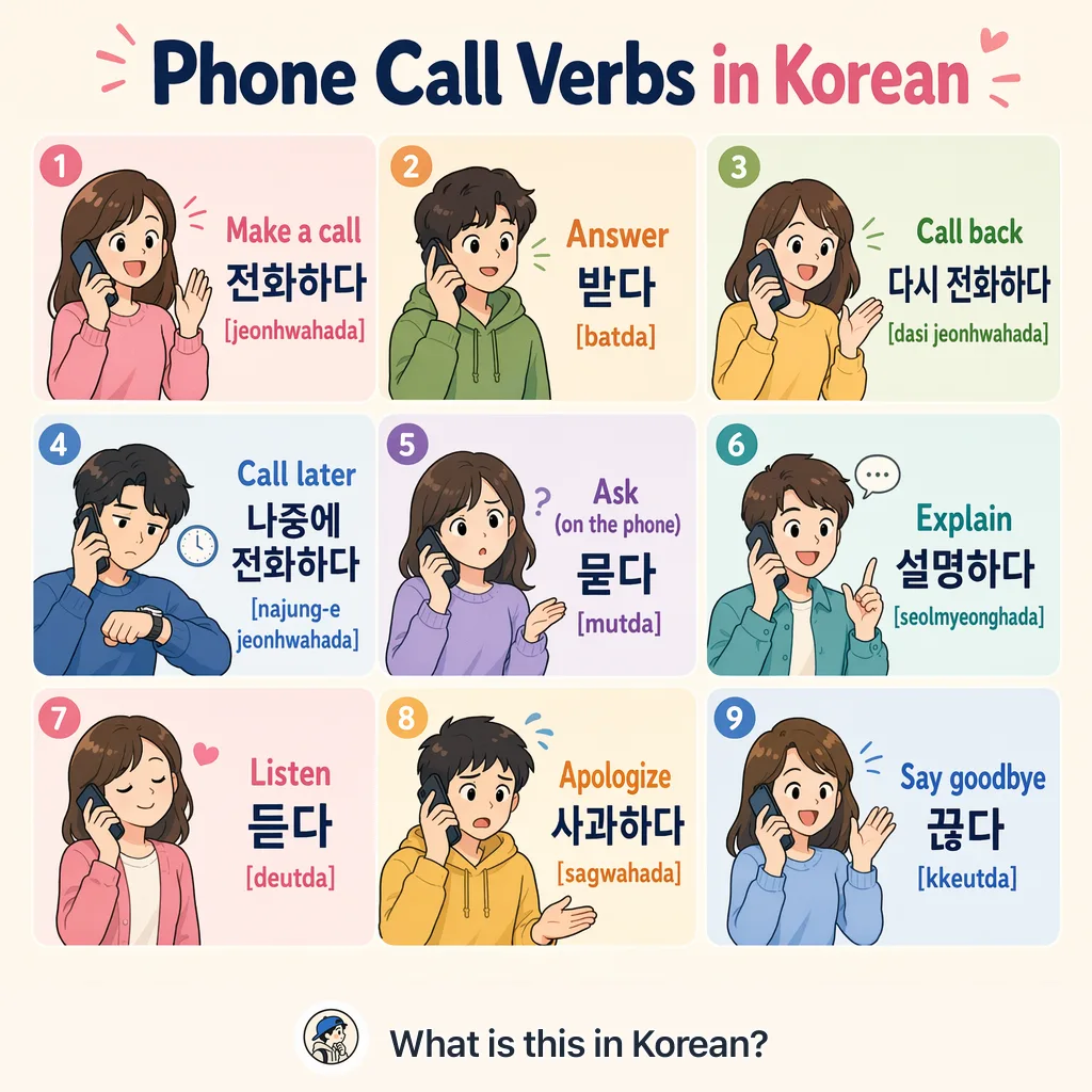 Phone Call Verbs in Korean — Korean vocab chart