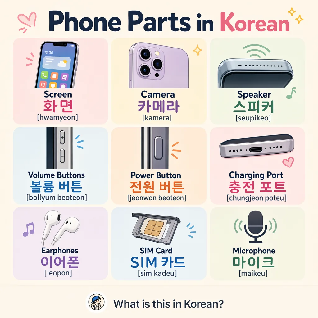 Phone Parts in Korean — Korean vocab chart