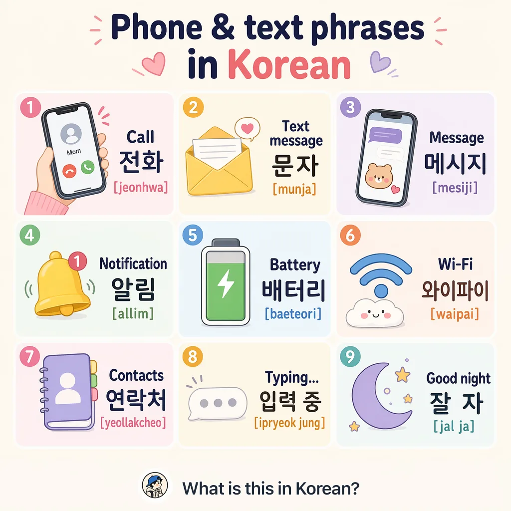 Phone & text phrases in Korean — Korean vocab chart