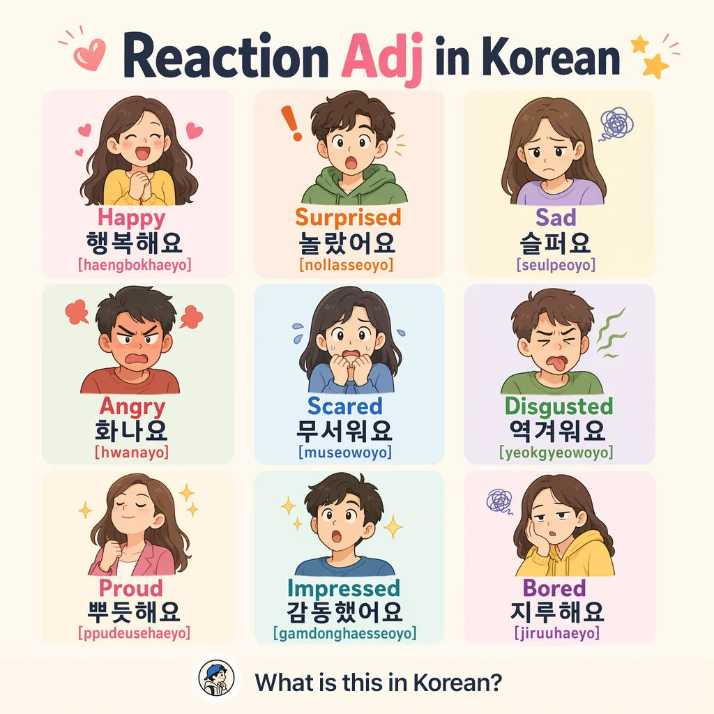 Reaction Adj in Korean — Korean vocab chart