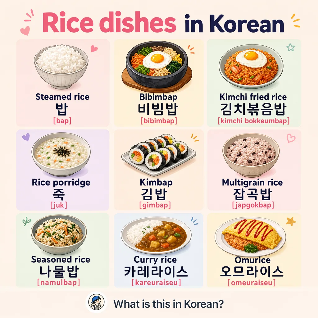Rice dishes in Korean — Korean vocab chart