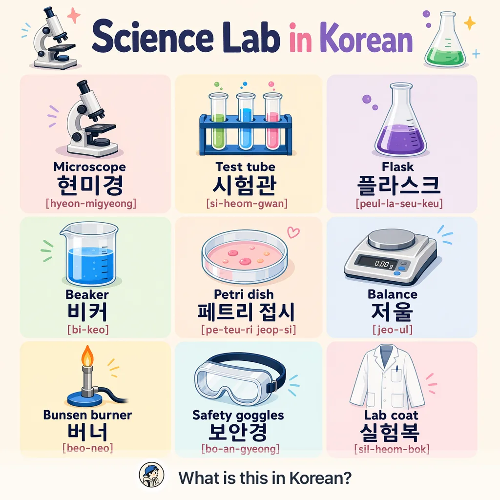 Science Lab in Korean — Korean vocab chart