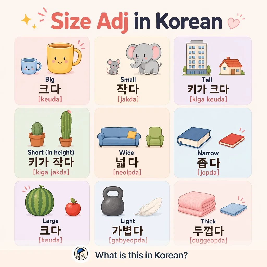Size Adj in Korean — Korean vocab chart