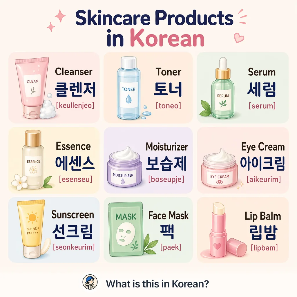 Skincare Products in Korean — Korean vocab chart