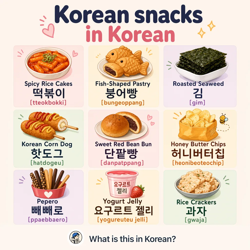 Korean snacks in Korean — Korean vocab chart
