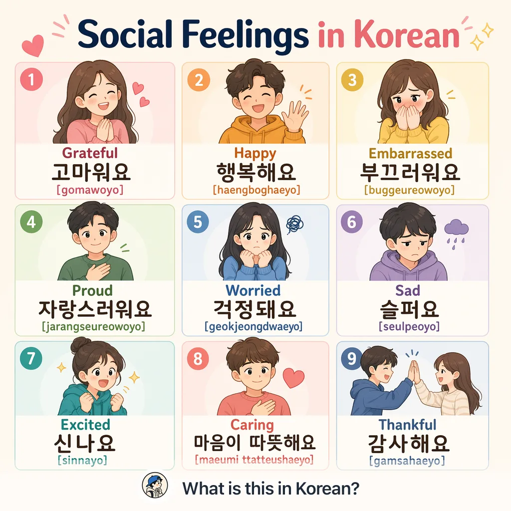 Social Feelings in Korean — Korean vocab chart