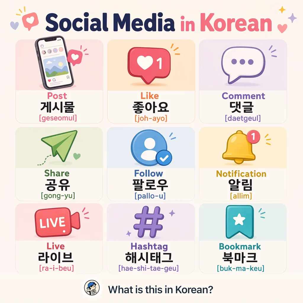 Social Media in Korean — Korean vocab chart