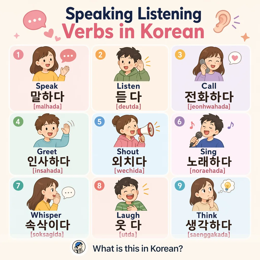 Speaking Listening Verbs in Korean — Korean vocab chart
