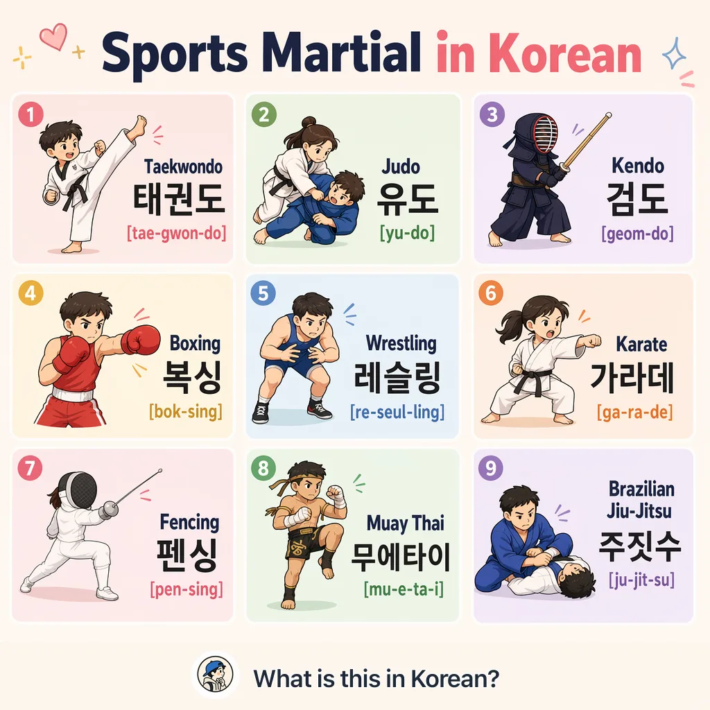 Sports Martial in Korean — Korean vocab chart