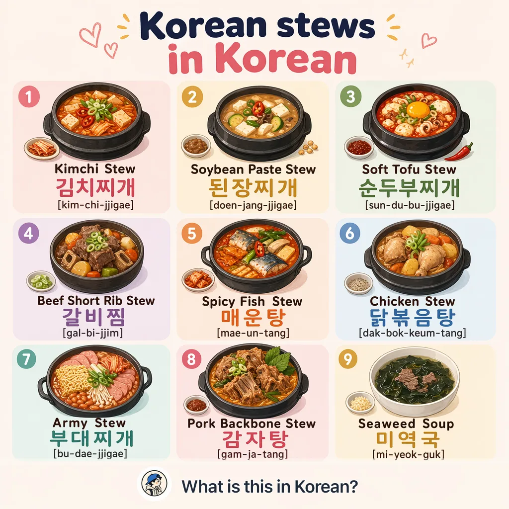 Korean stews in Korean — Korean vocab chart