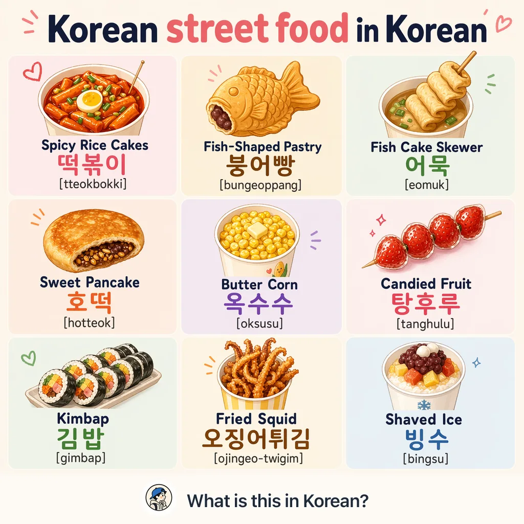 Korean street food in Korean — Korean vocab chart