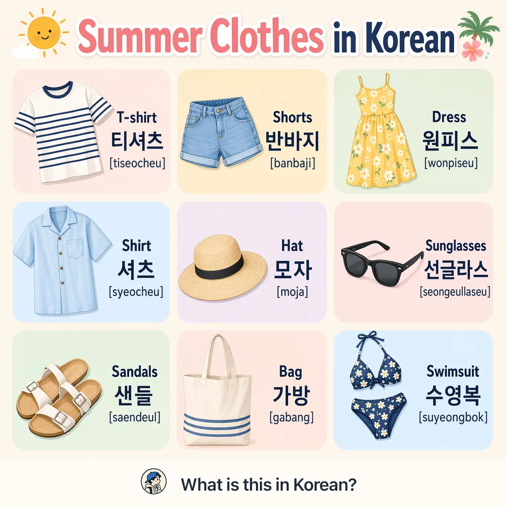 Summer Clothes in Korean — Korean vocab chart