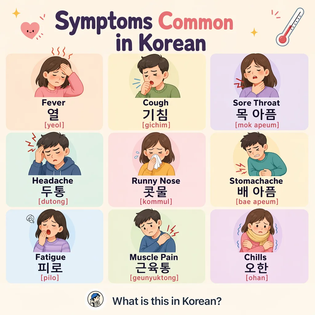Symptoms Common in Korean — Korean vocab chart