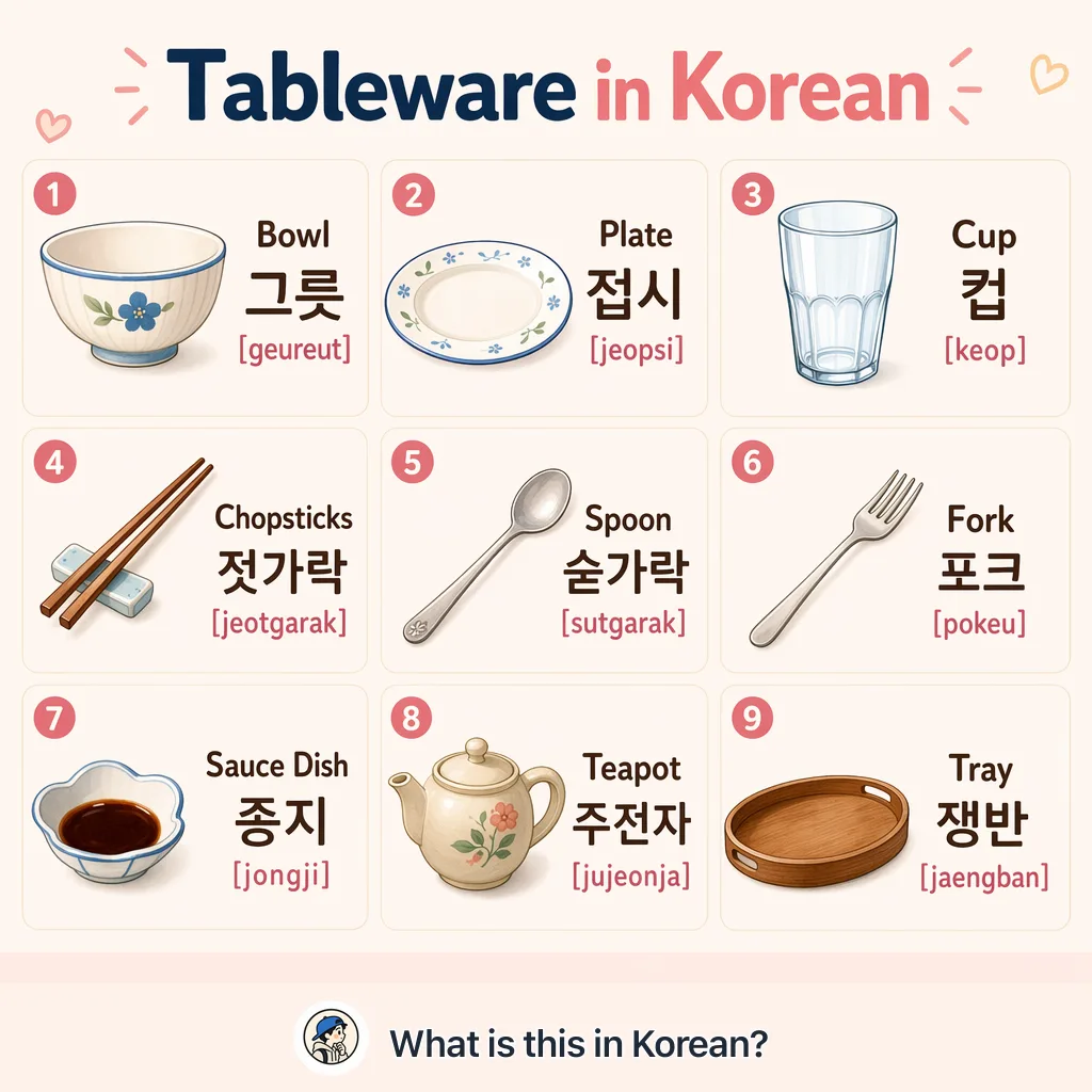 Tableware in Korean — Korean vocab chart