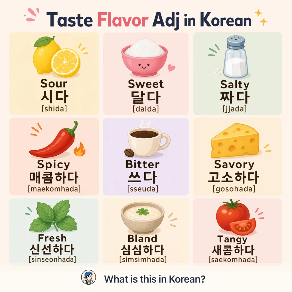 Taste Flavor Adj in Korean — Korean vocab chart