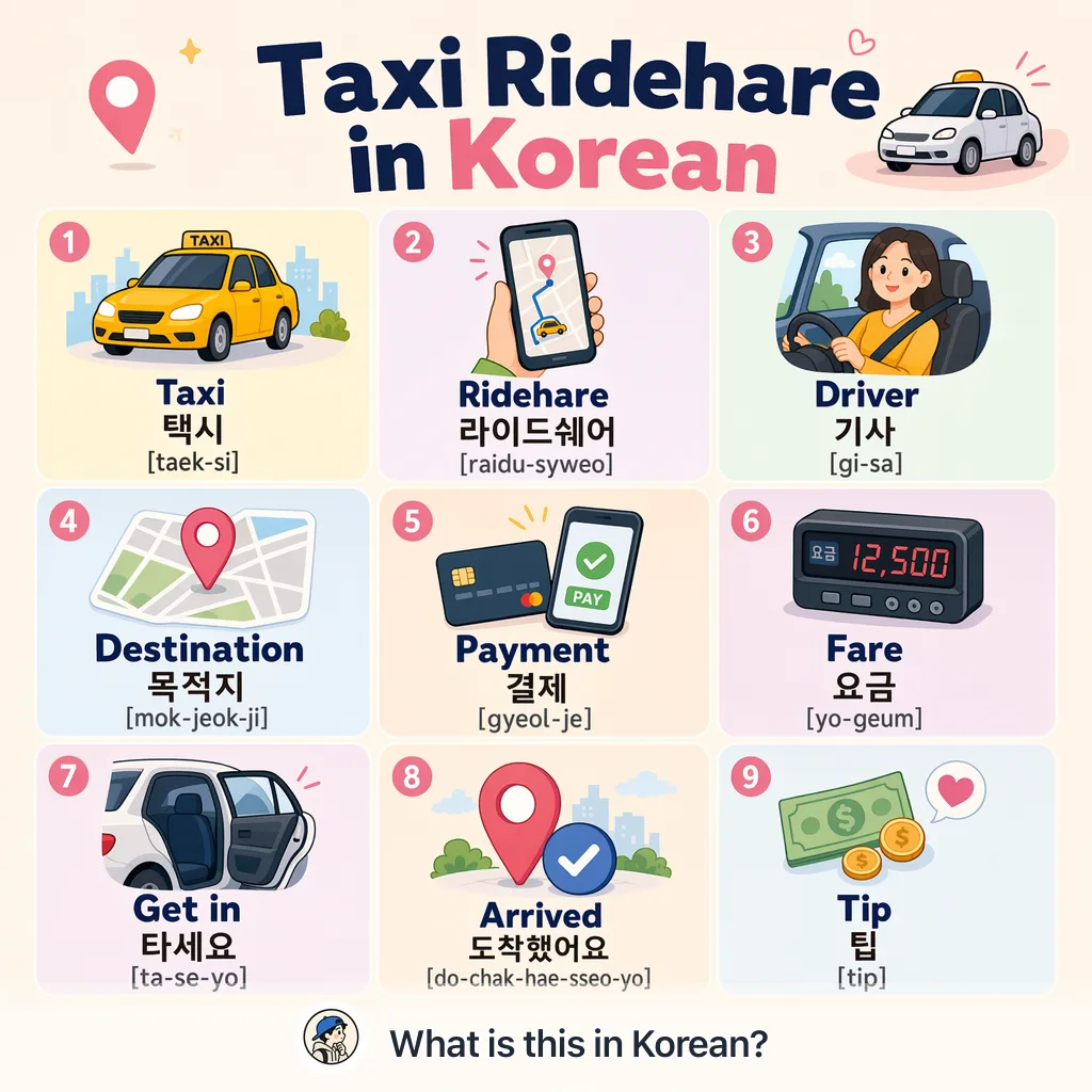 Taxi Ridehare in Korean — Korean vocab chart