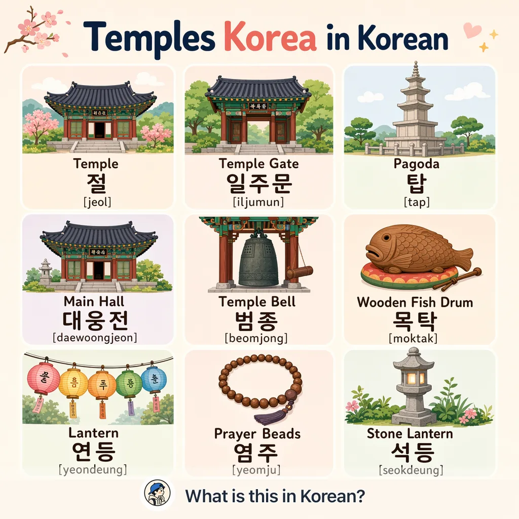 Temples Korea in Korean — Korean vocab chart