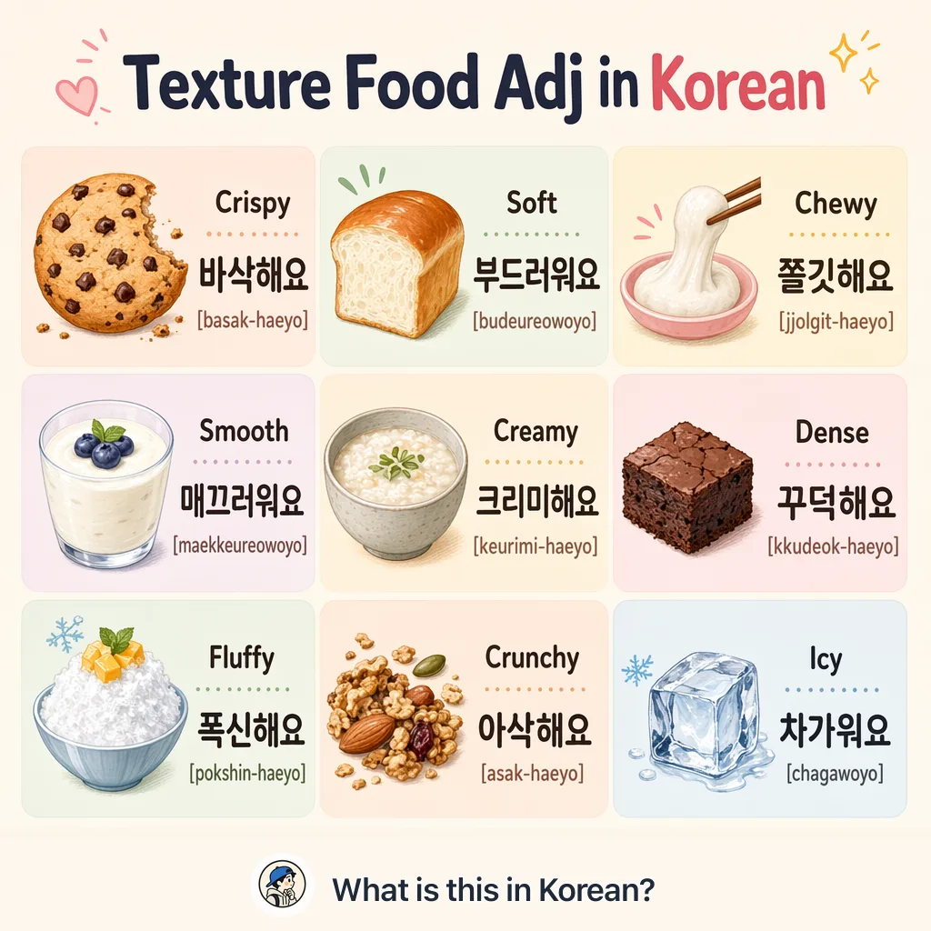 Texture Food Adj in Korean — Korean vocab chart