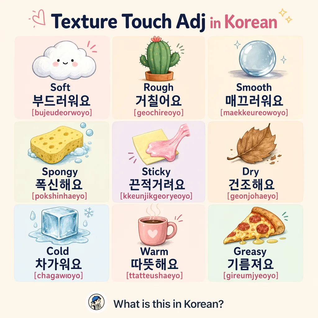 Texture Touch Adj in Korean — Korean vocab chart