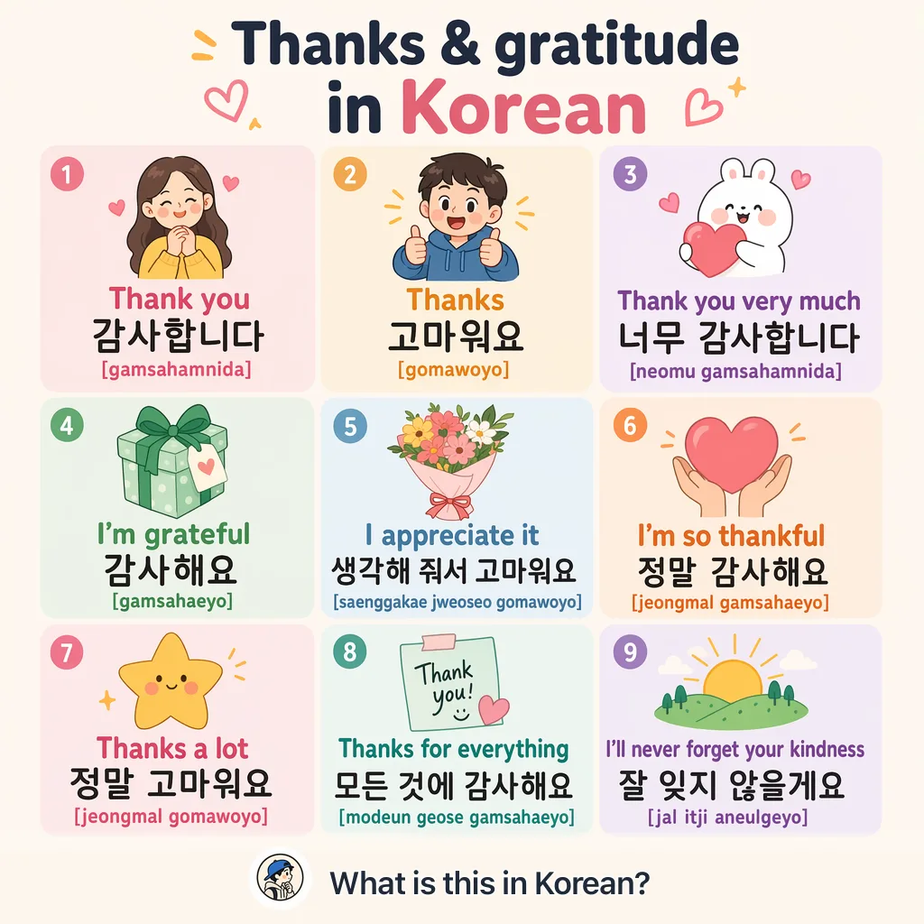 Thanks & gratitude in Korean — Korean vocab chart