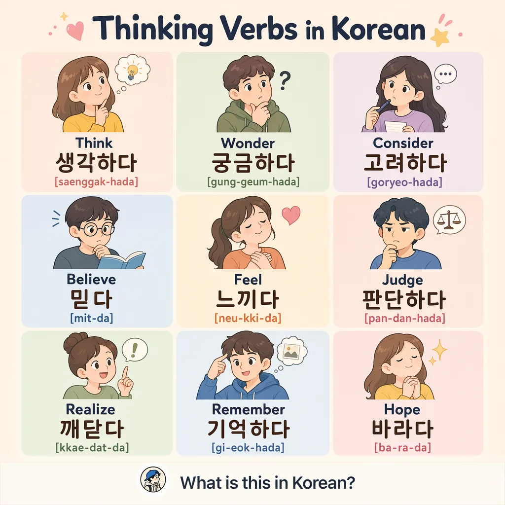 Thinking Verbs in Korean — Korean vocab chart