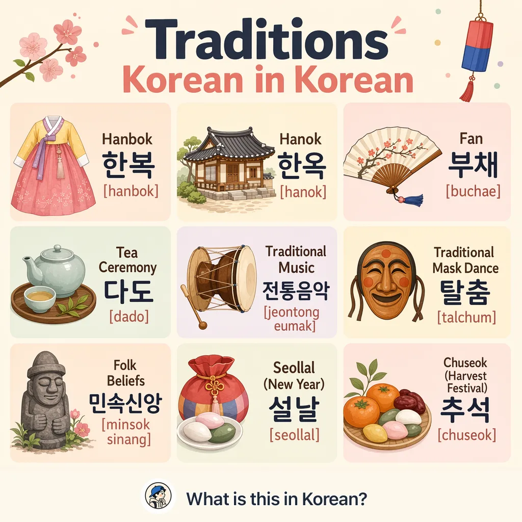 Traditions Korean in Korean — Korean vocab chart