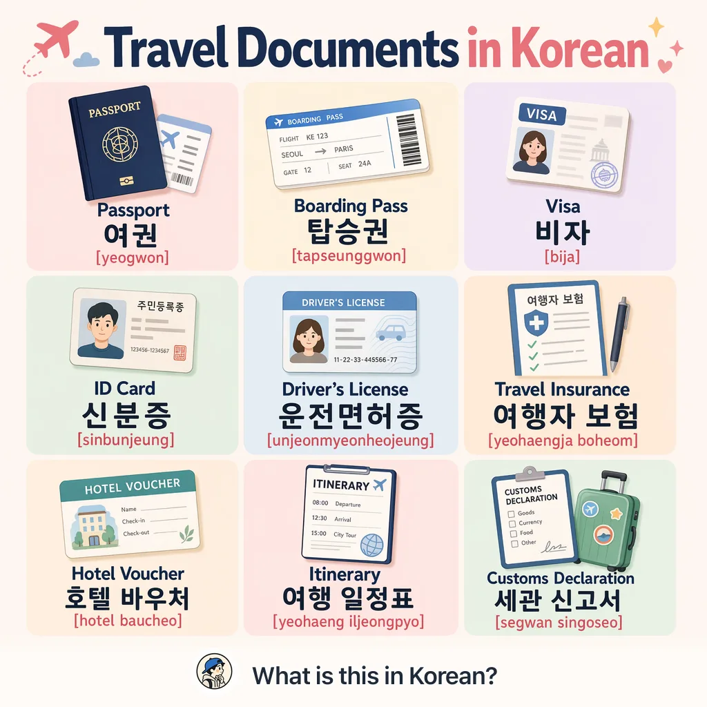 Travel Documents in Korean — Korean vocab chart