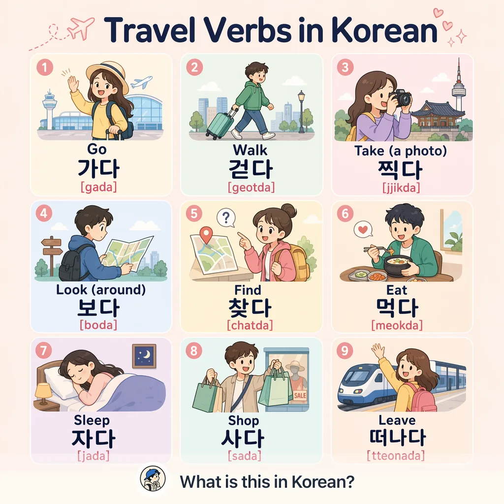Travel Verbs in Korean — Korean vocab chart
