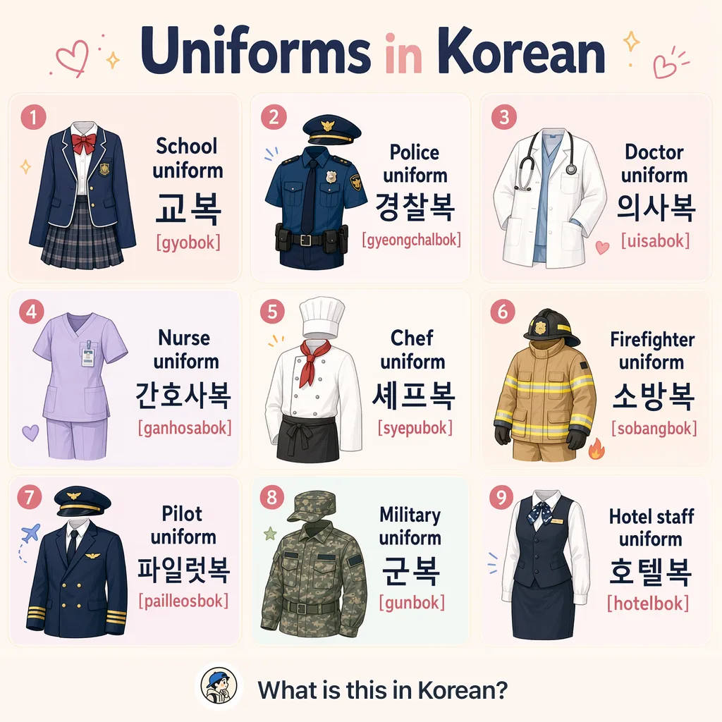 Uniforms in Korean — Korean vocab chart