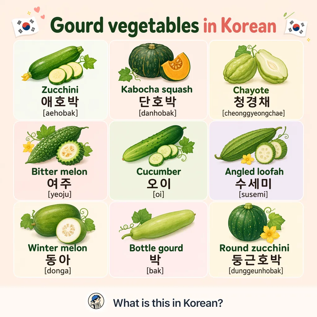 Gourd vegetables in Korean — Korean vocab chart