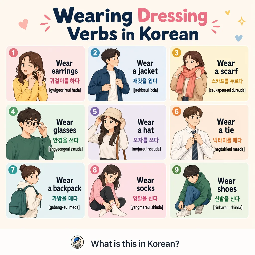 Wearing Dressing Verbs in Korean — Korean vocab chart