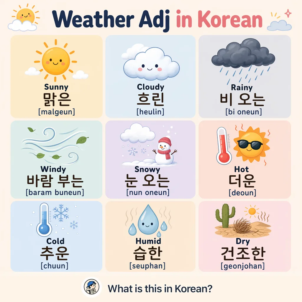 Weather Adj in Korean — Korean vocab chart
