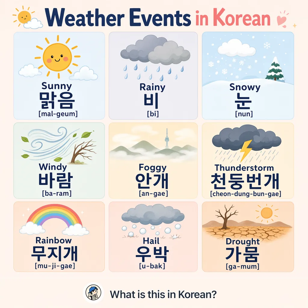 Weather Events in Korean — Korean vocab chart