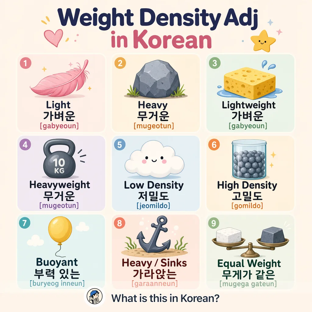 Weight Density Adj in Korean — Korean vocab chart