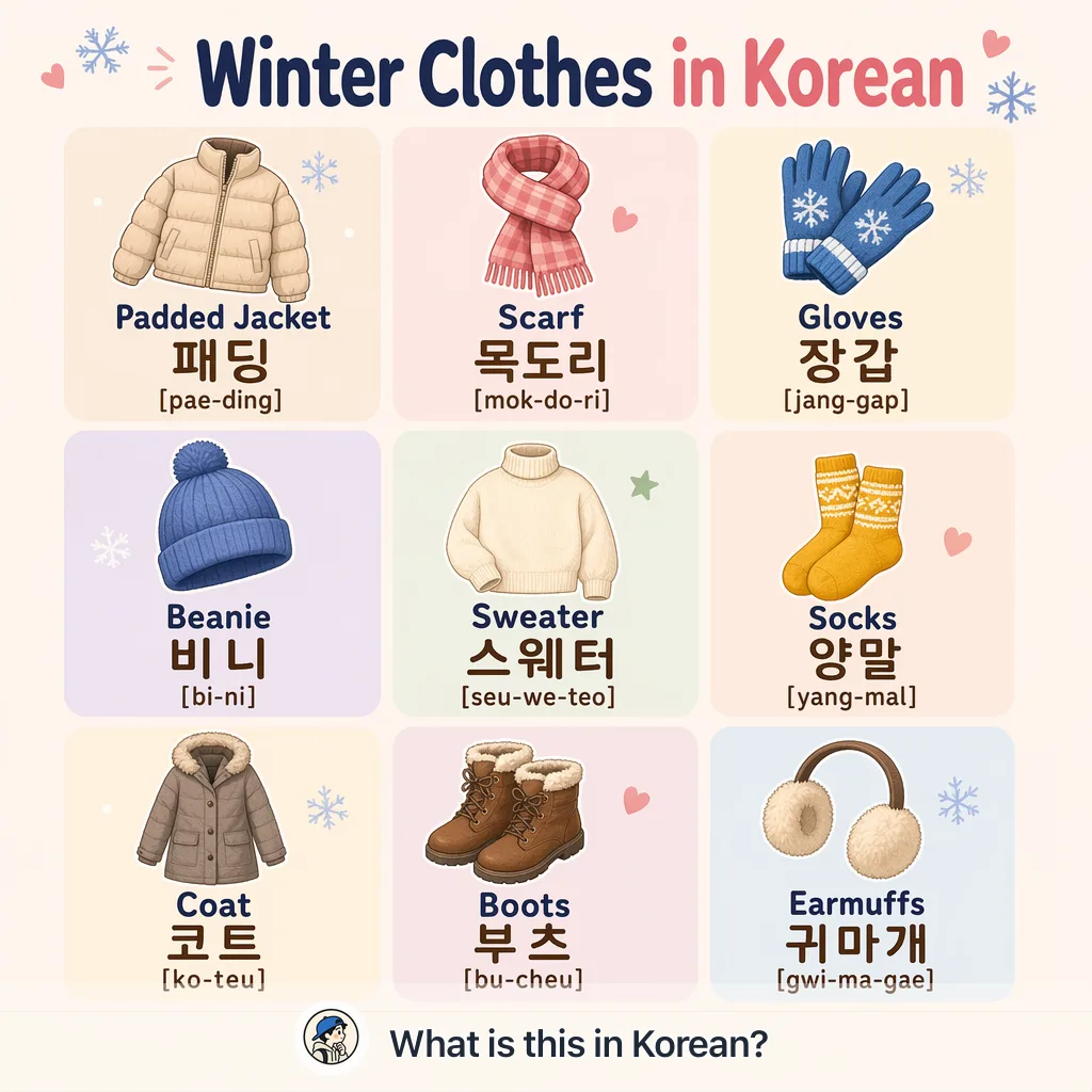 Winter Clothes in Korean — Korean vocab chart