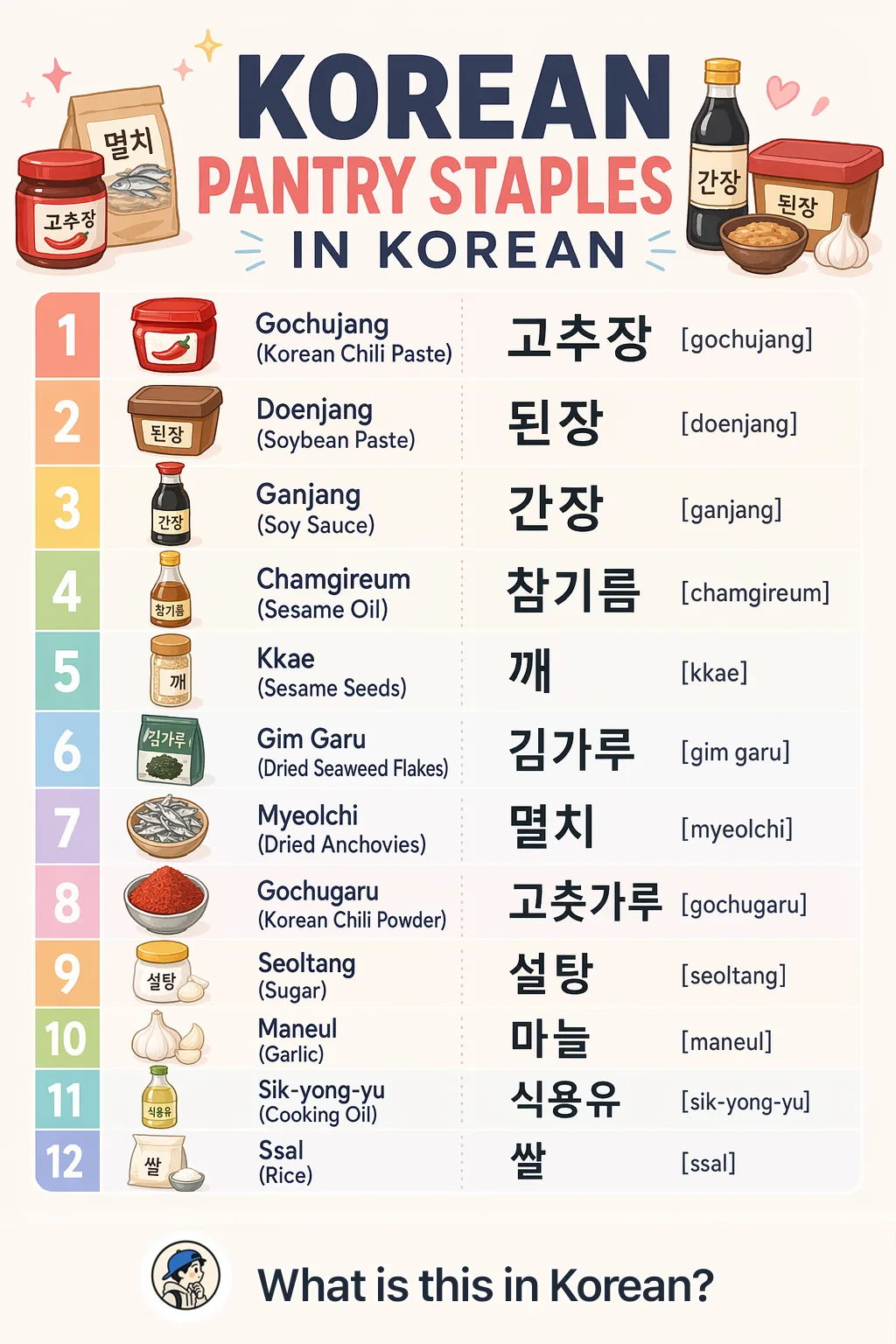 Korean pantry staples in Korean — Korean vocab chart