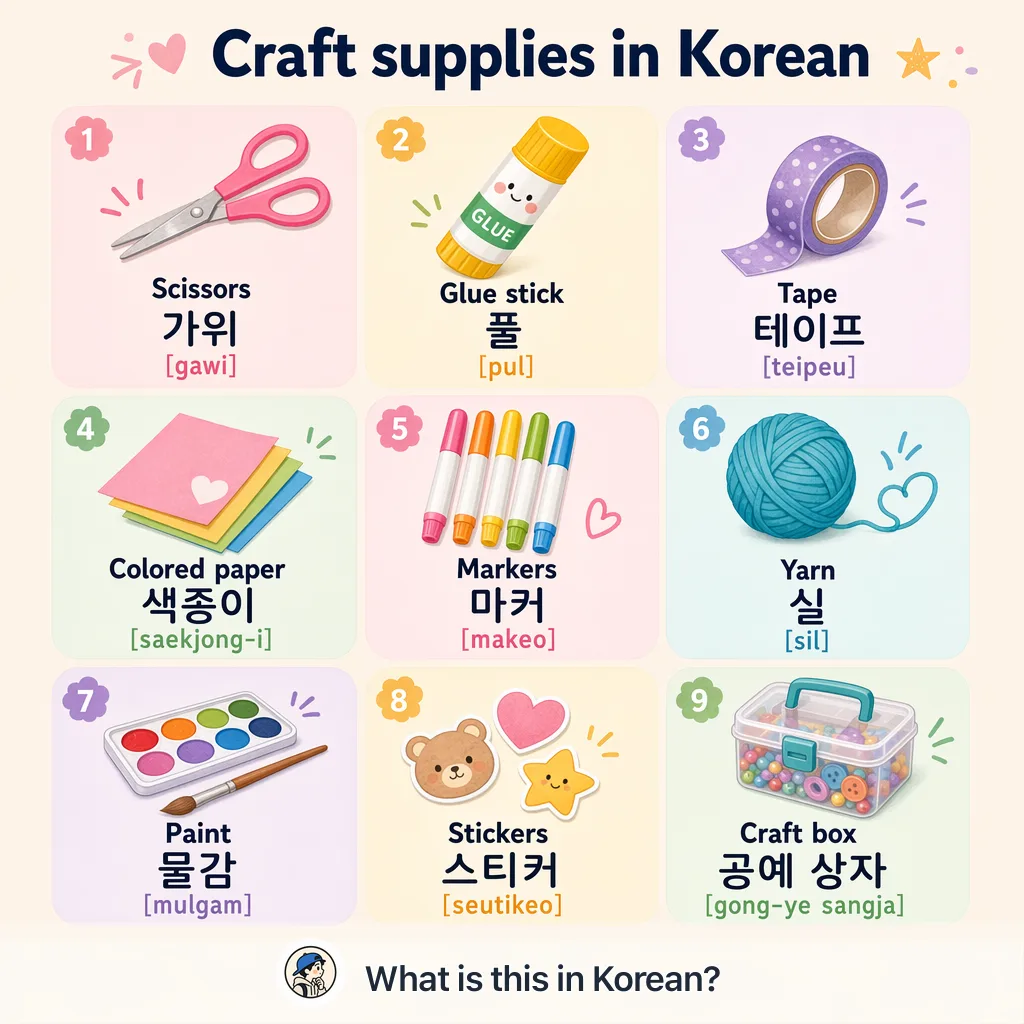 Craft supplies in Korean — Korean vocab chart
